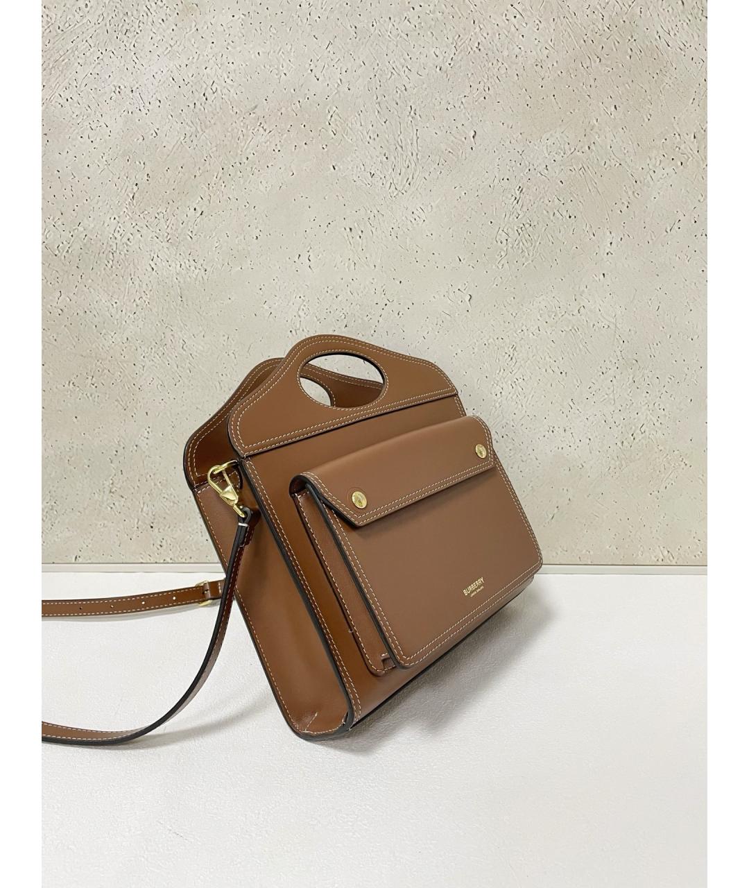 BURBERRY Коричневая кожаная сумка тоут, фото 3