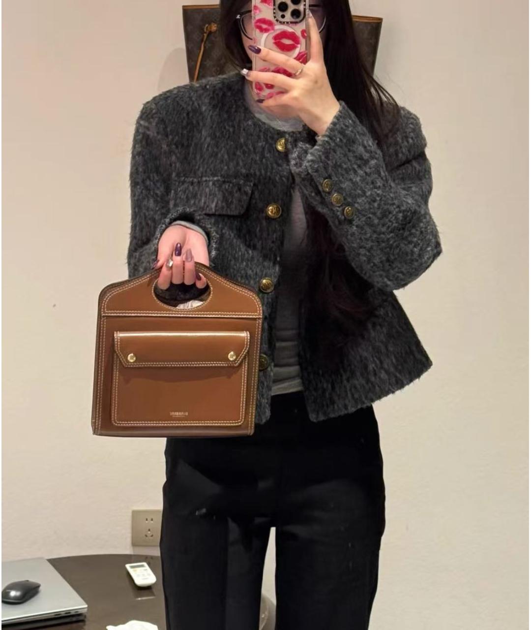 BURBERRY Коричневая кожаная сумка тоут, фото 6