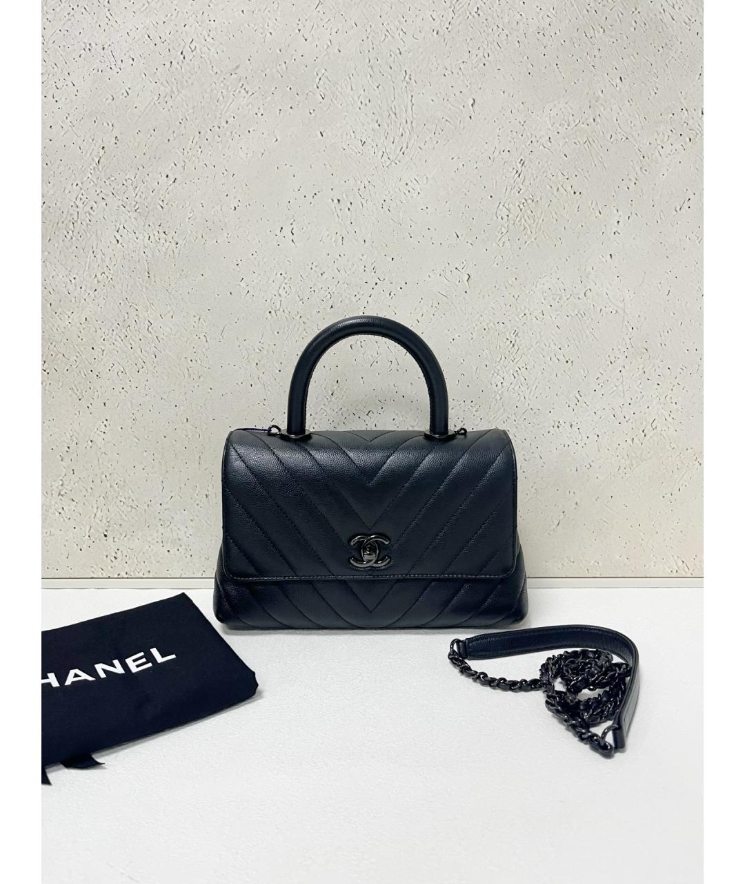 CHANEL Черная кожаная сумка с короткими ручками, фото 7