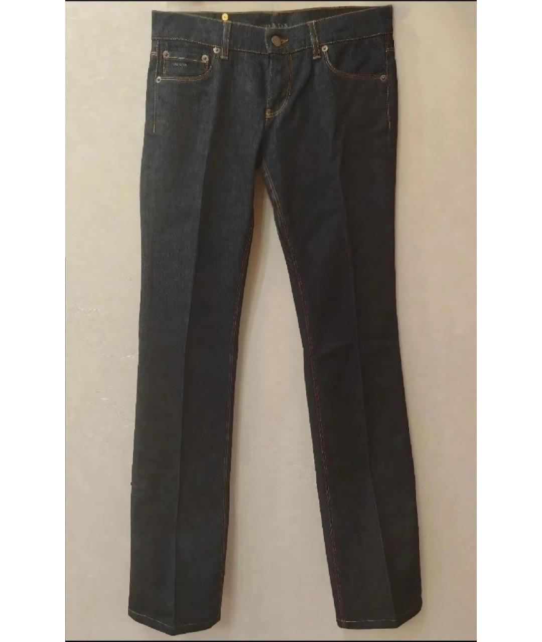 PRADA Темно-синие хлопковые прямые джинсы, фото 5