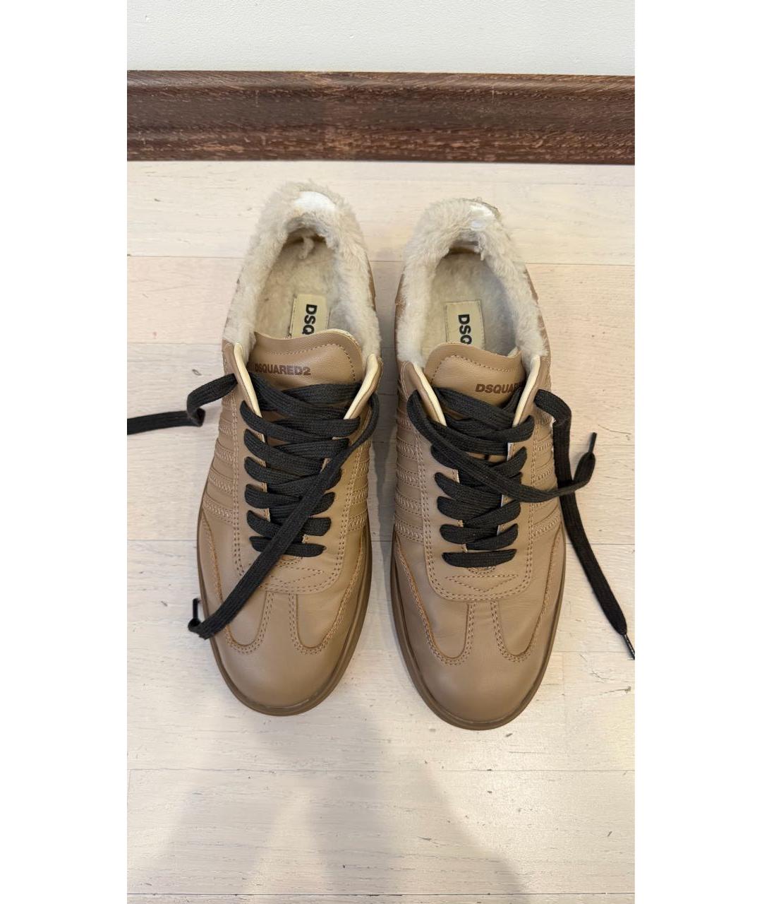 DSQUARED2 Коричневые кожаные кеды, фото 3