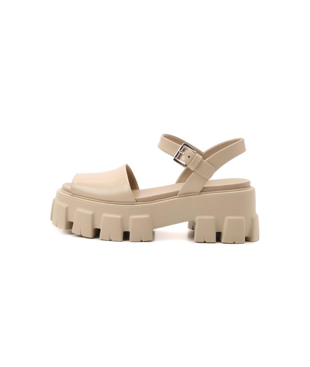 PRADA Бежевые кожаные босоножки, фото 5