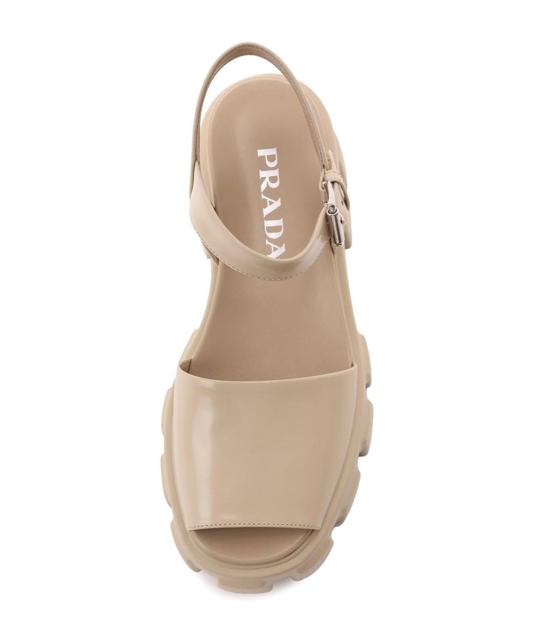 PRADA Бежевые кожаные босоножки, фото 2