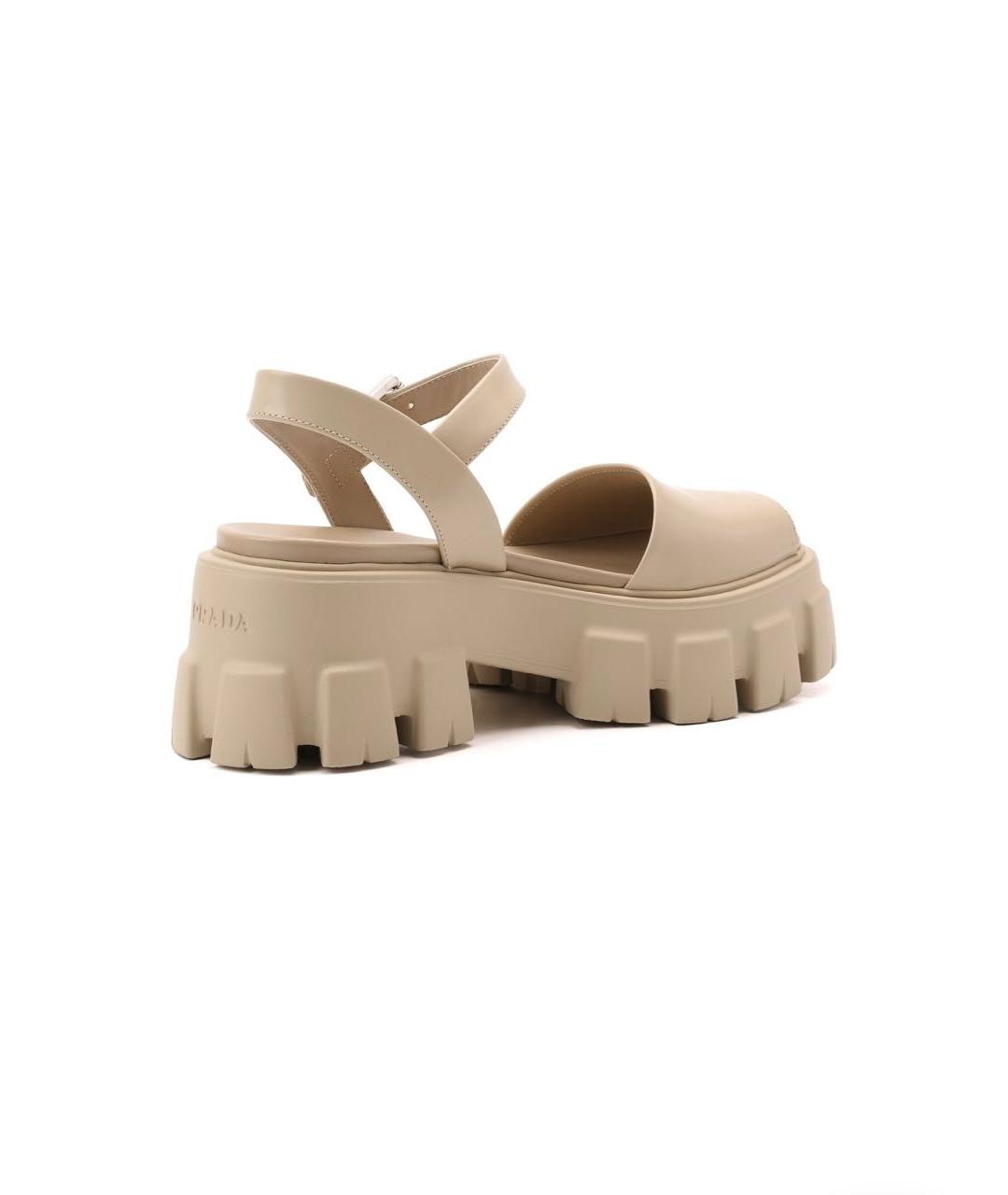 PRADA Бежевые кожаные босоножки, фото 3