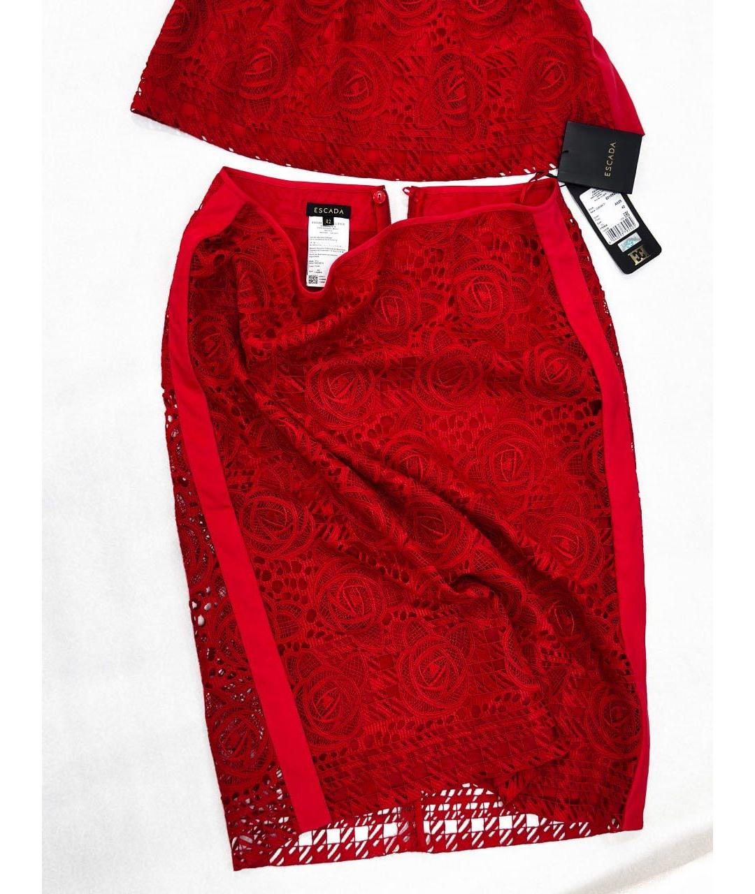 ESCADA Красный кружевной костюм с юбками, фото 2