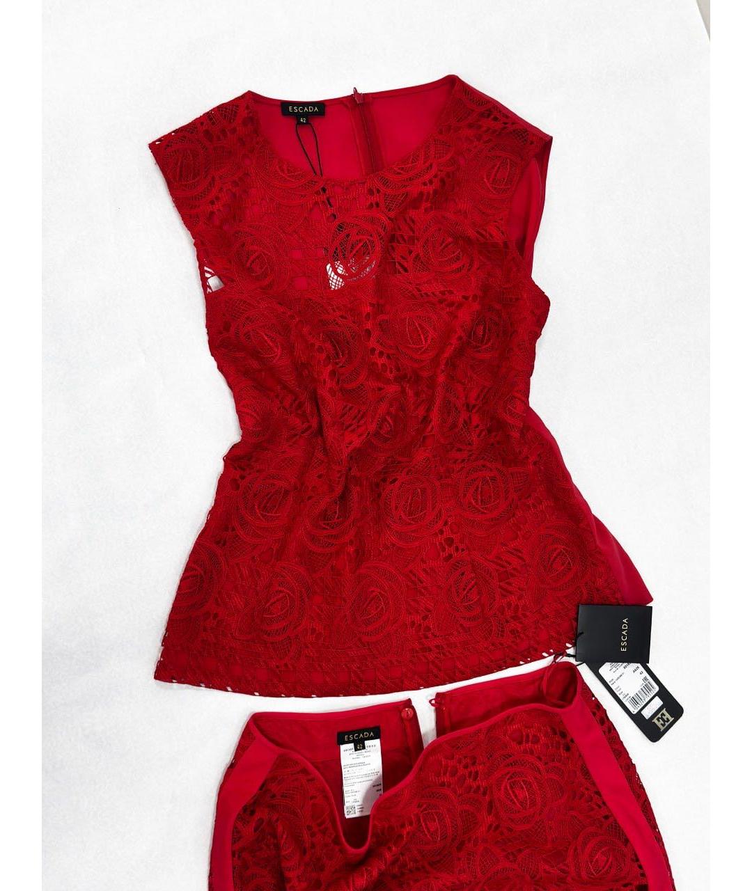 ESCADA Красный кружевной костюм с юбками, фото 5