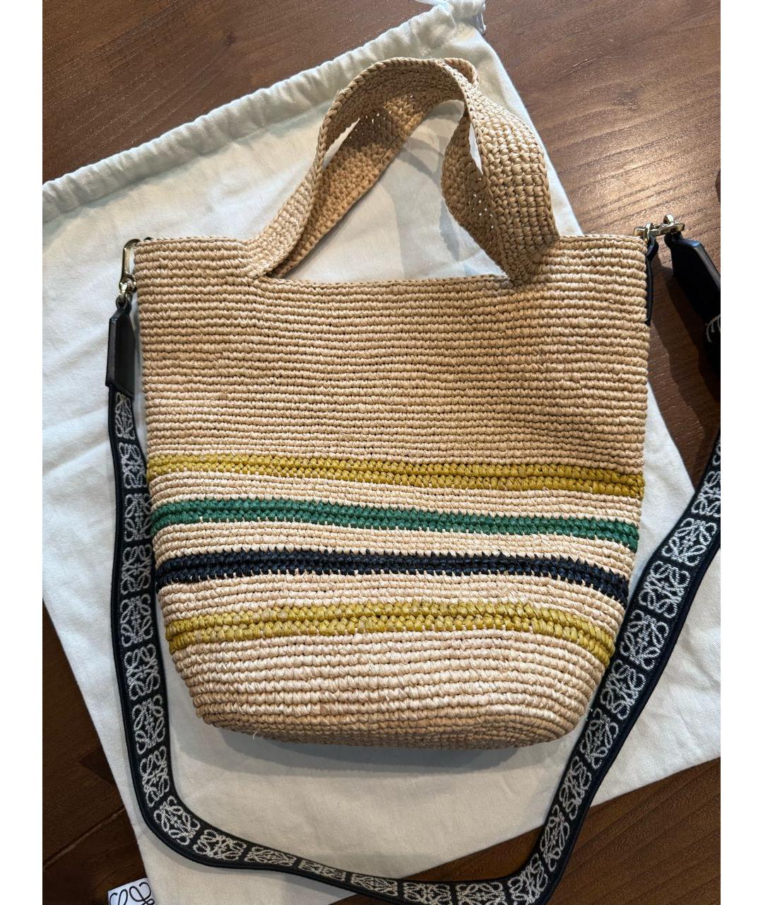 LOEWE Бежевая пелетеная пляжная сумка, фото 2