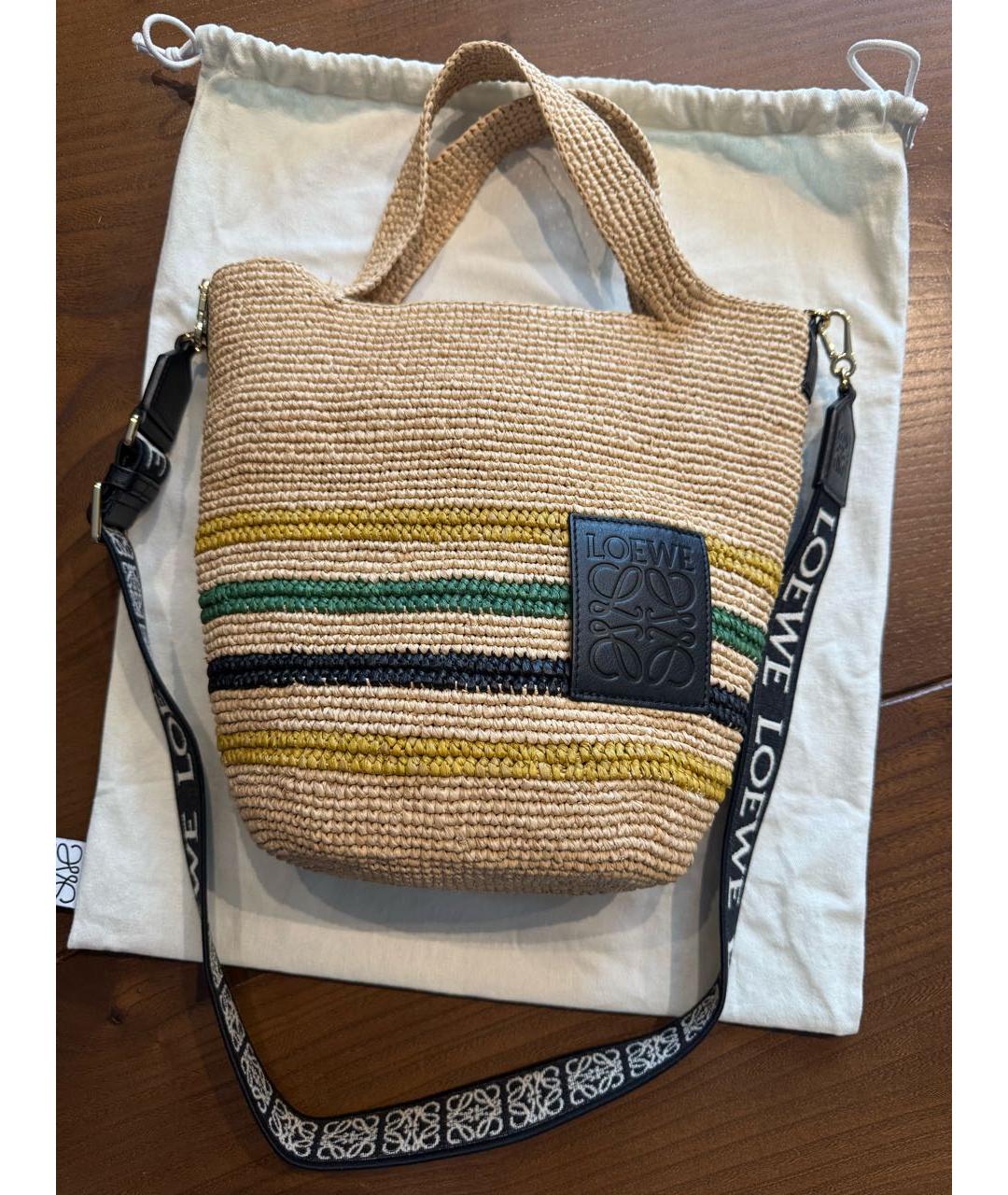 LOEWE Бежевая пелетеная пляжная сумка, фото 7