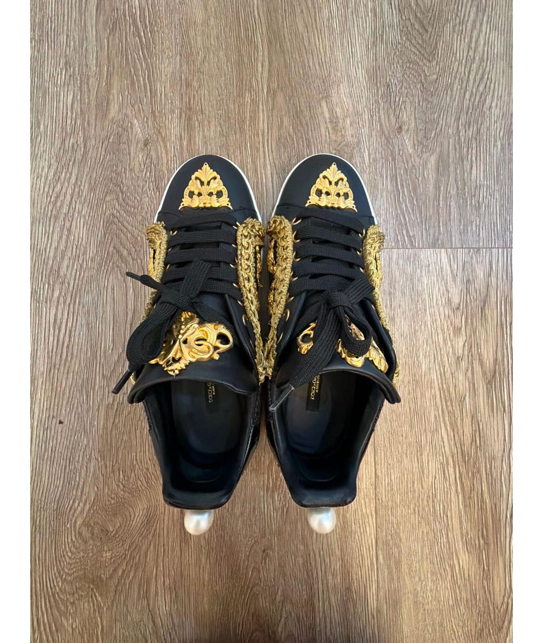 DOLCE&GABBANA Черные кожаные кеды, фото 3