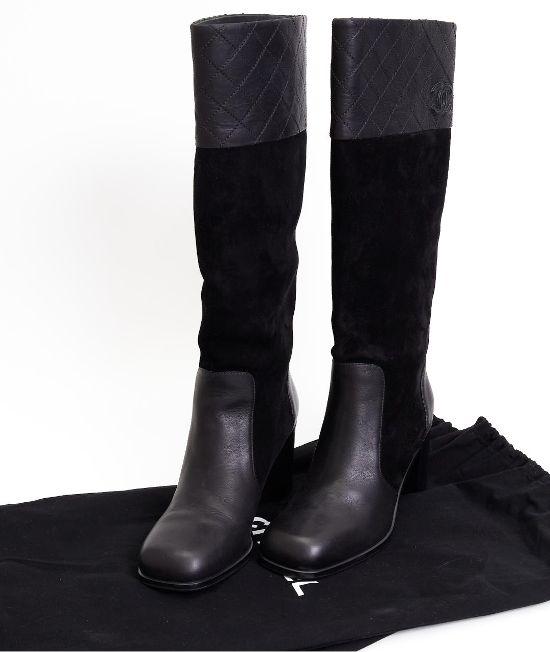 CHANEL Черные кожаные сапоги, фото 8