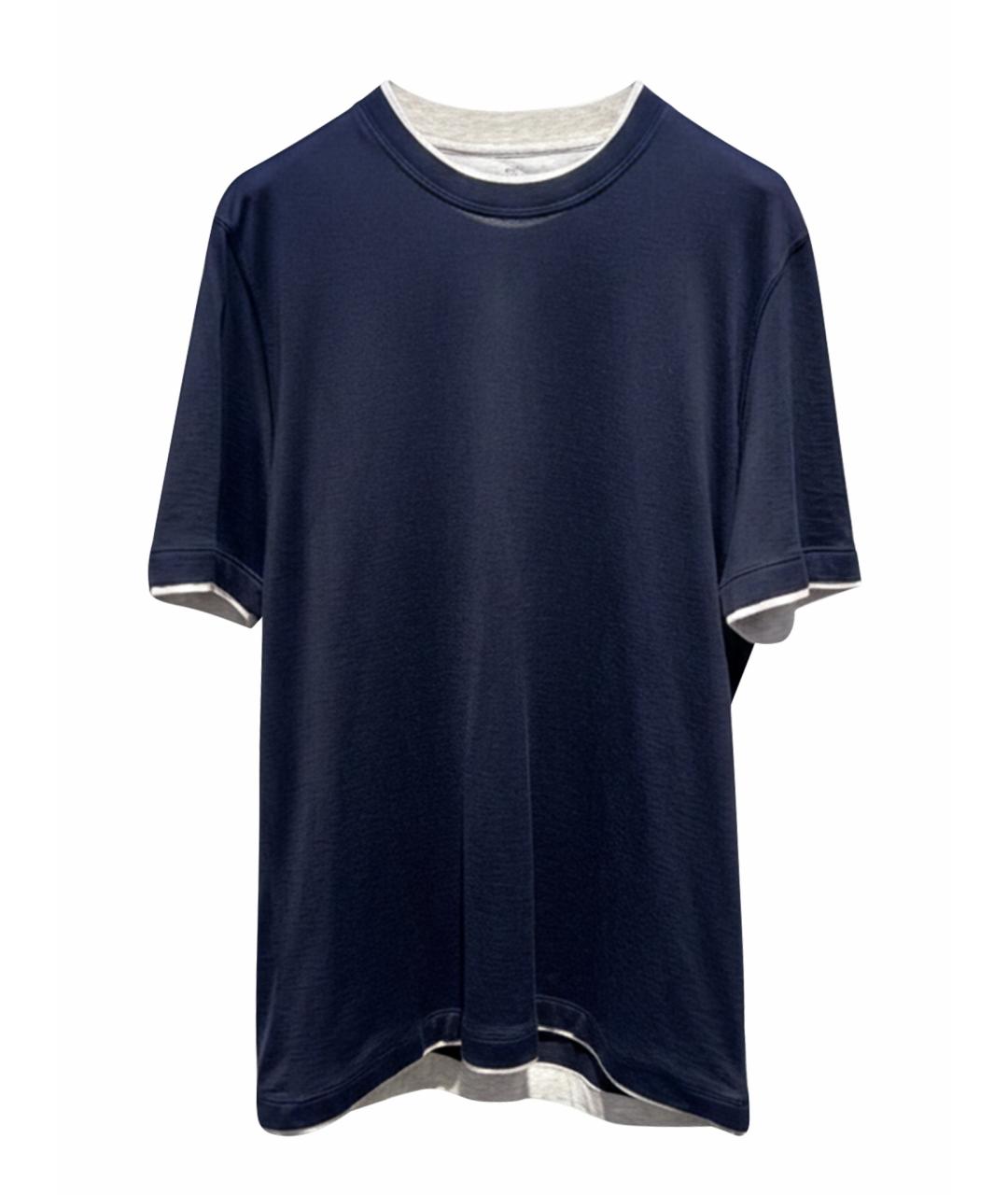 BRUNELLO CUCINELLI Синяя хлопковая футболка, фото 1