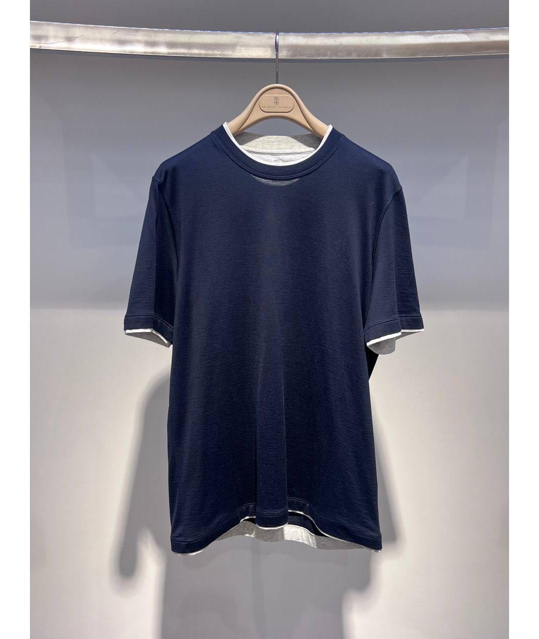 BRUNELLO CUCINELLI Синяя хлопковая футболка, фото 3