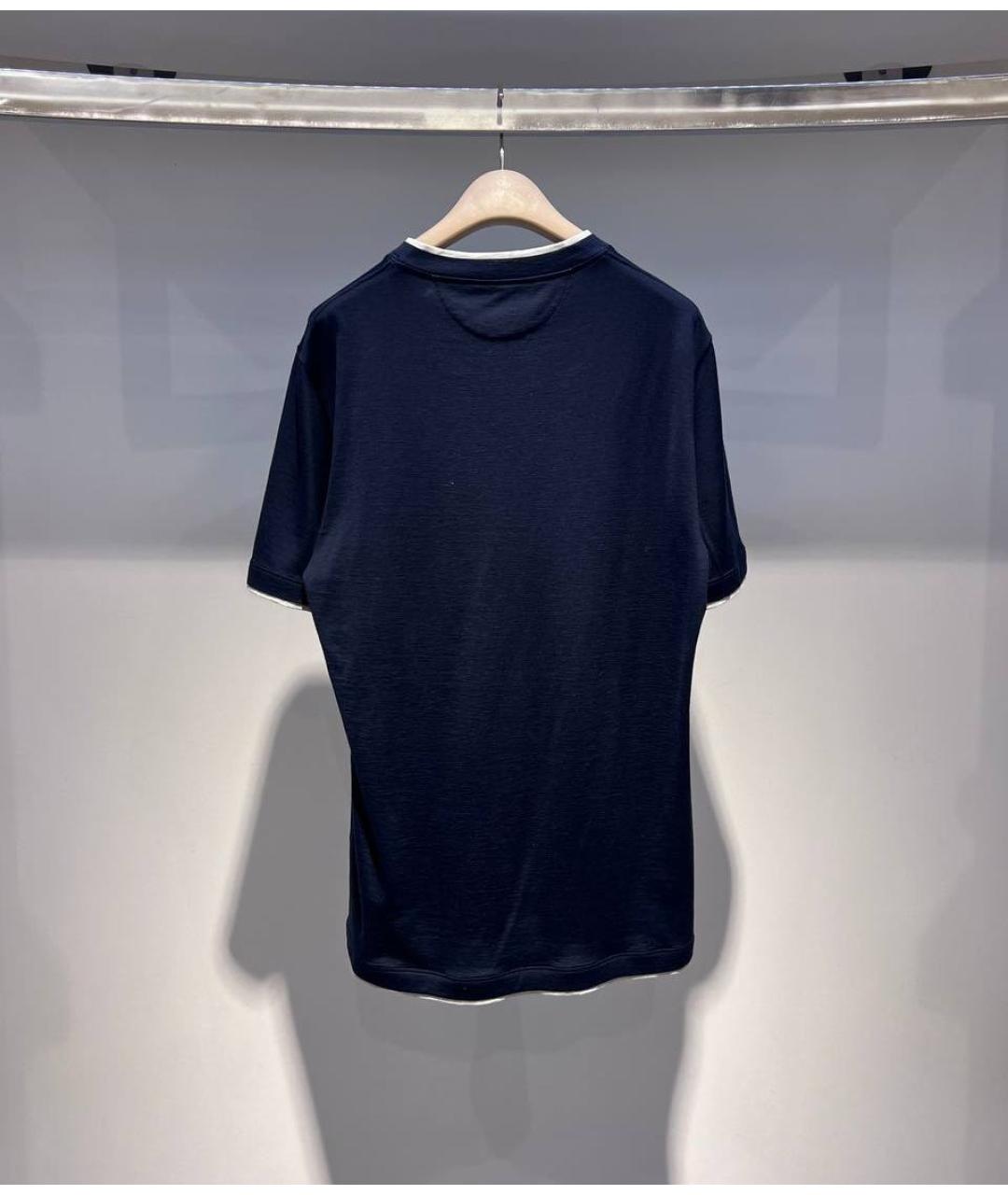 BRUNELLO CUCINELLI Синяя хлопковая футболка, фото 2