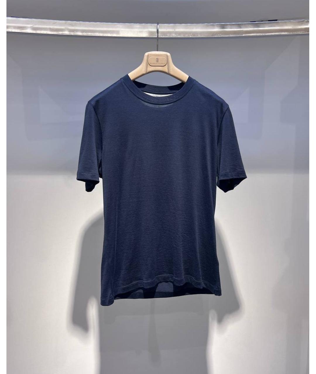 BRUNELLO CUCINELLI Темно-синяя хлопковая футболка, фото 3
