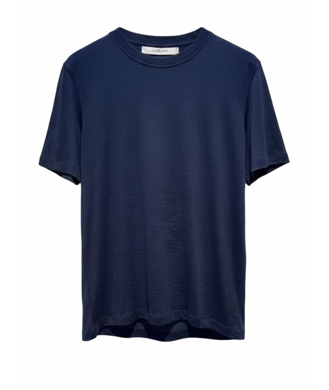 BRUNELLO CUCINELLI Темно-синяя хлопковая футболка, фото 1