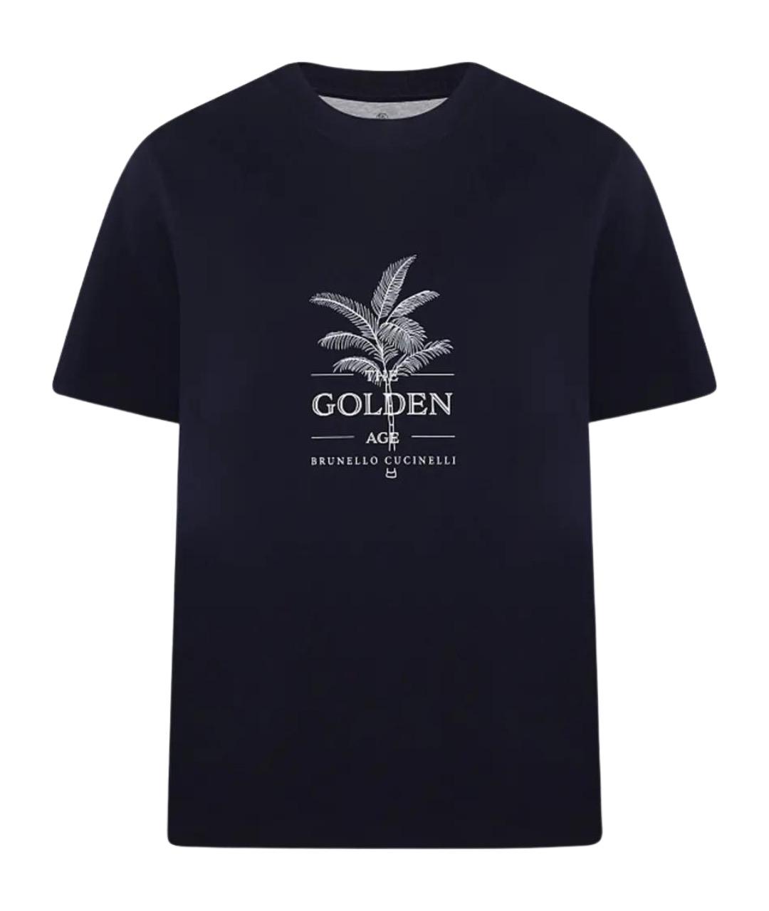 BRUNELLO CUCINELLI Темно-синяя хлопковая футболка, фото 1