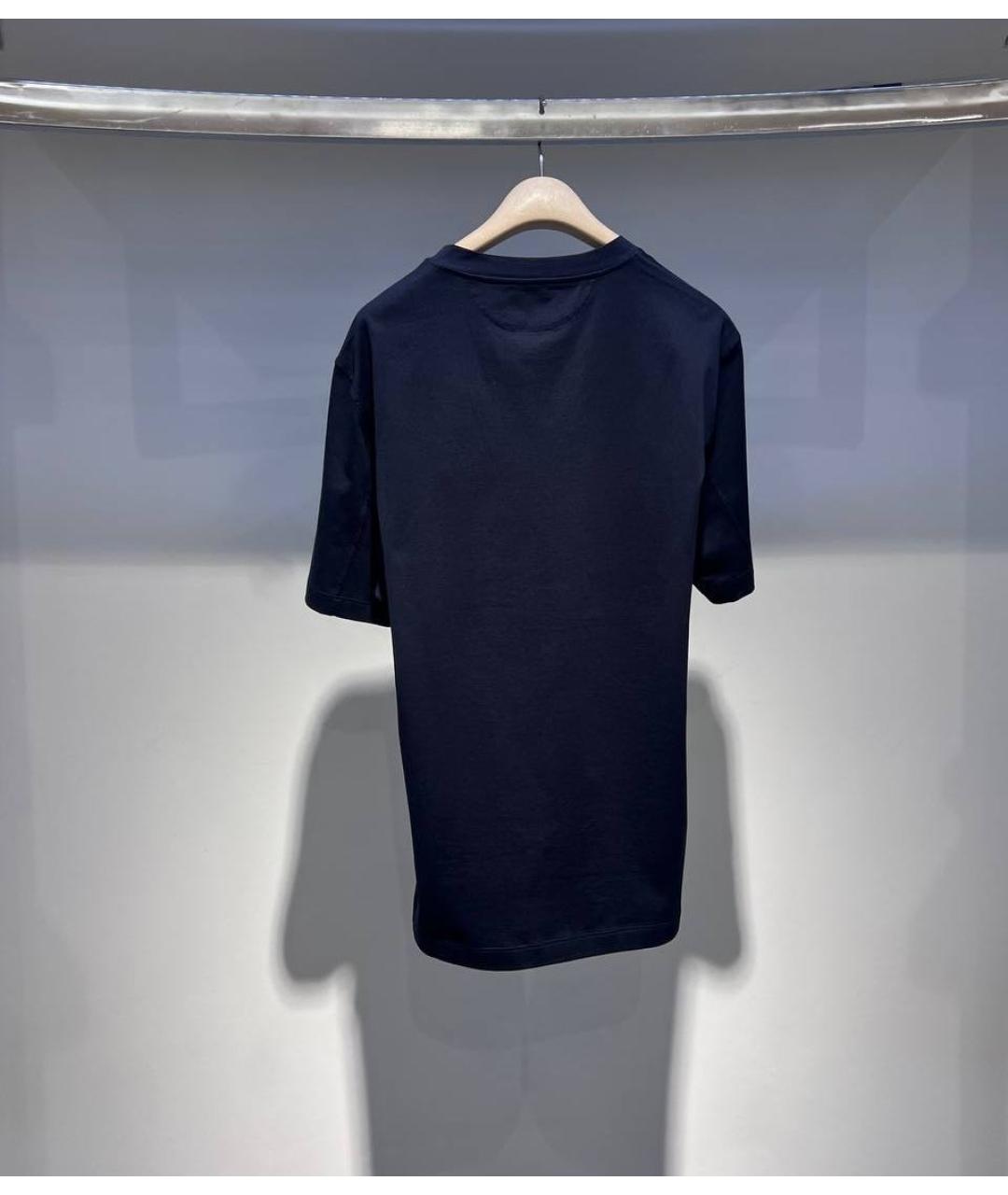 BRUNELLO CUCINELLI Темно-синяя хлопковая футболка, фото 3