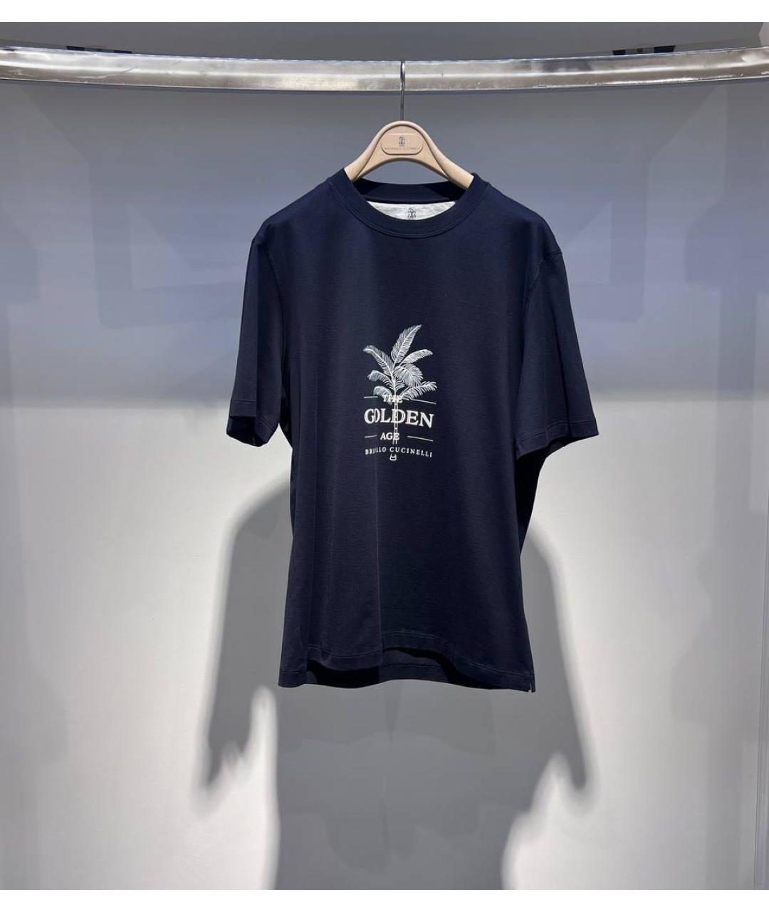 BRUNELLO CUCINELLI Темно-синяя хлопковая футболка, фото 2