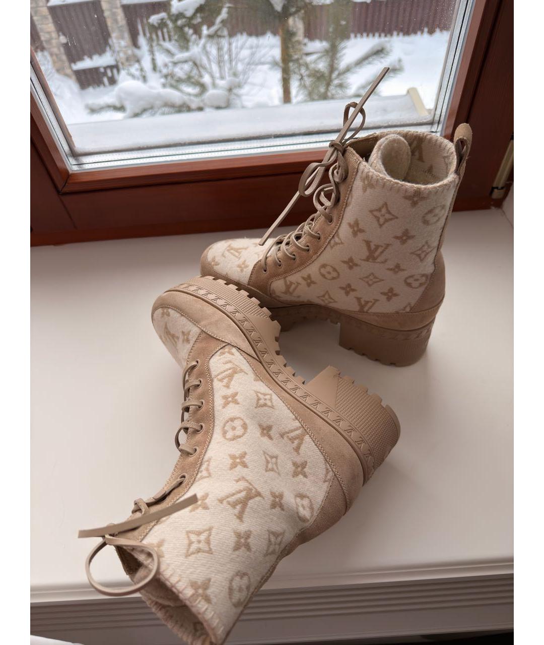 LOUIS VUITTON Бежевые текстильные ботинки, фото 5