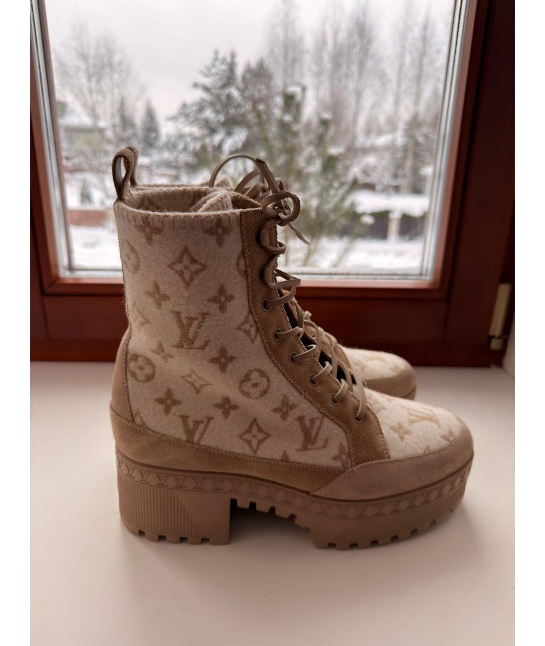LOUIS VUITTON Бежевые текстильные ботинки, фото 7