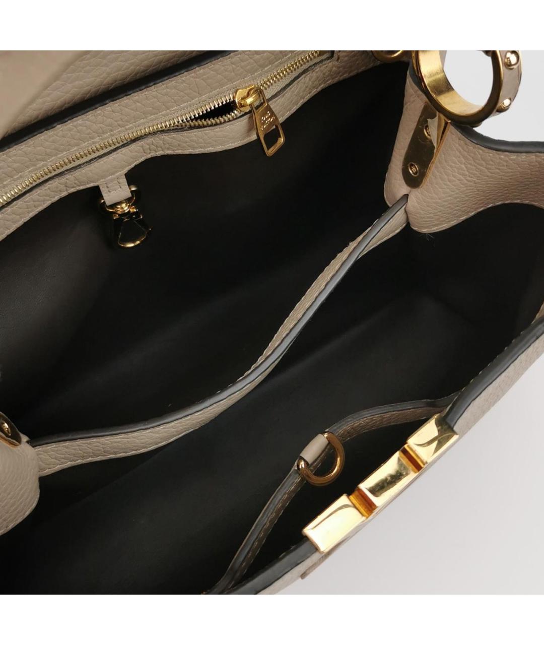 LOUIS VUITTON Бежевая кожаная сумка с короткими ручками, фото 5