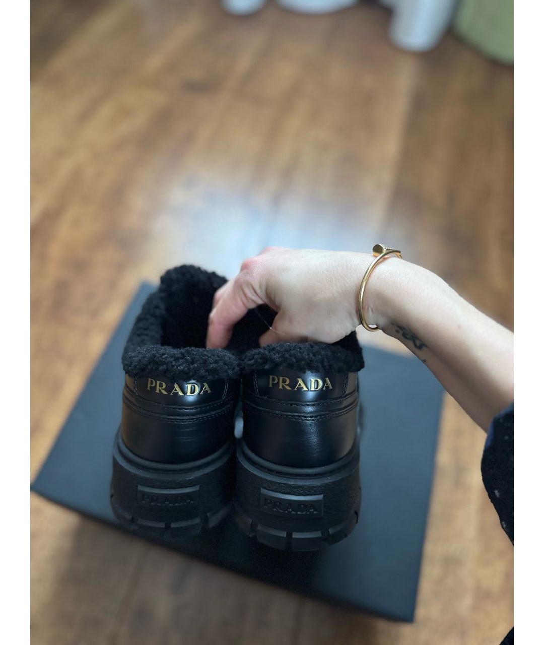 PRADA Черные кожаные кроссовки, фото 4