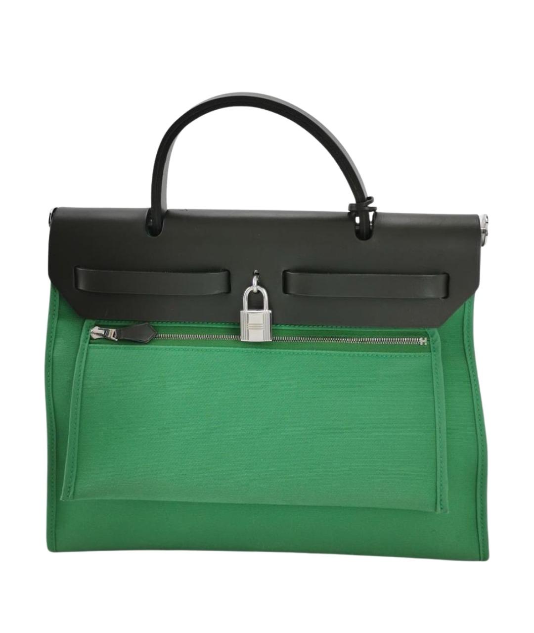HERMES Зеленая кожаная сумка с короткими ручками, фото 4