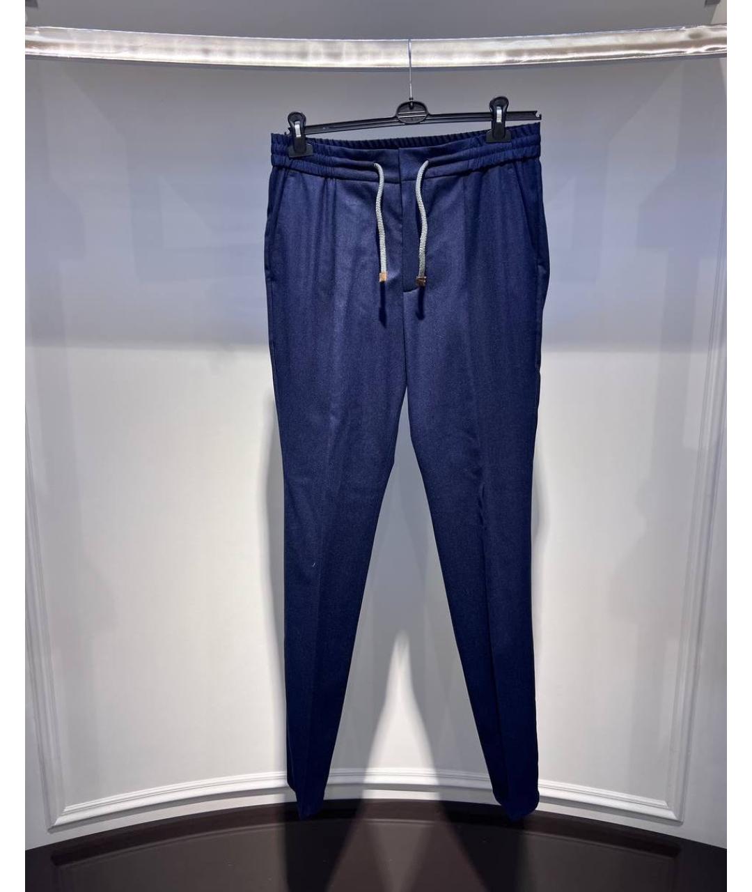 BRUNELLO CUCINELLI Синие шерстяные классические брюки, фото 3