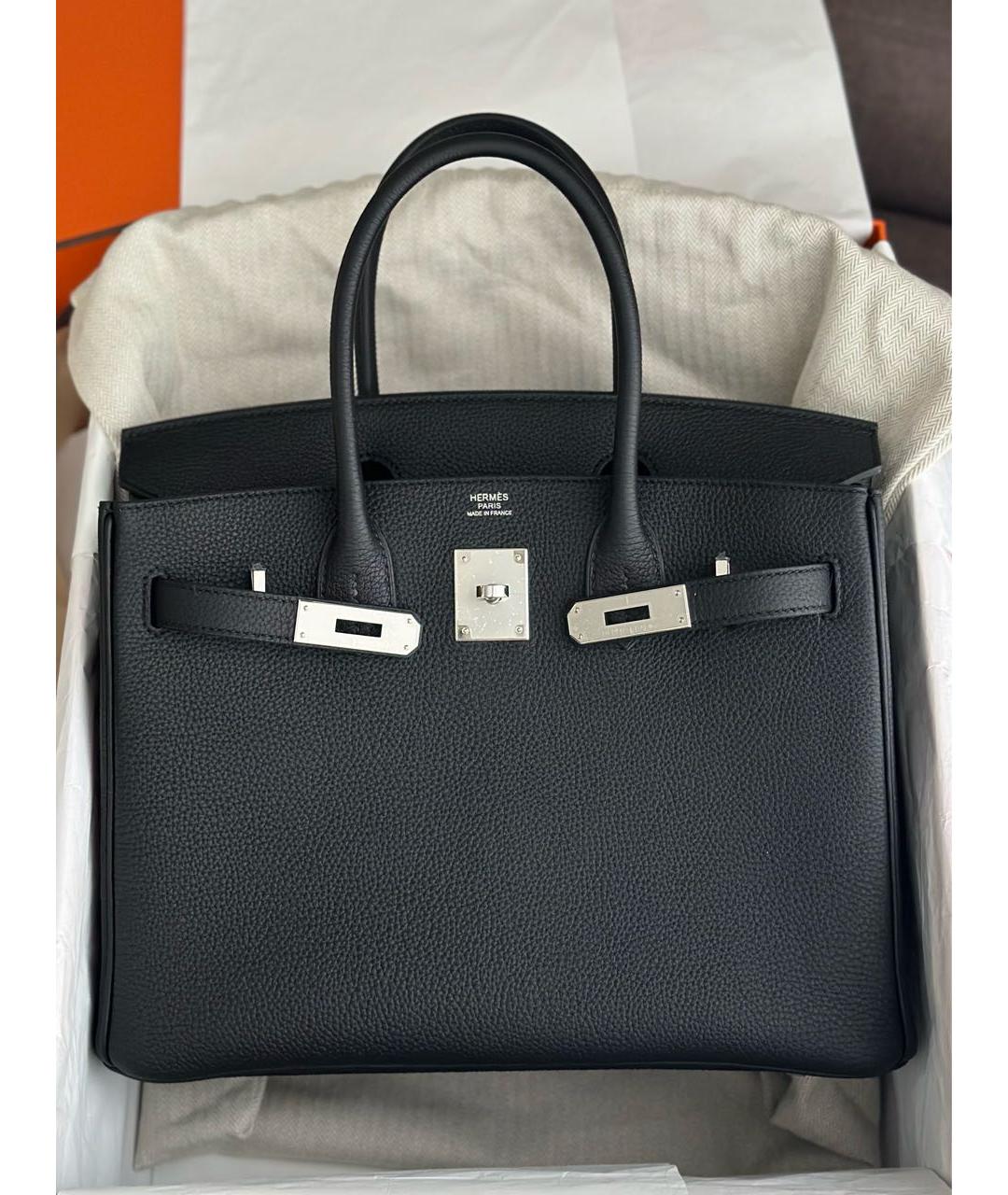 HERMES Черная кожаная сумка с короткими ручками, фото 3