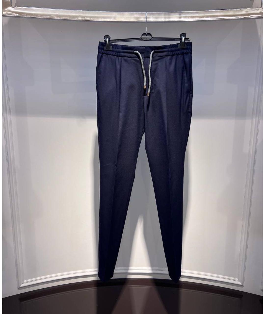 BRUNELLO CUCINELLI Темно-синие шерстяные классические брюки, фото 3