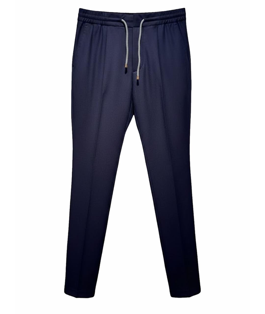 BRUNELLO CUCINELLI Темно-синие шерстяные классические брюки, фото 1