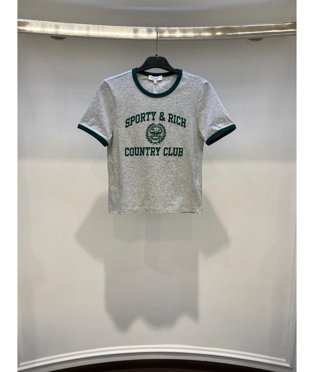 SPORTY AND RICH Серая хлопковая футболка, фото 2