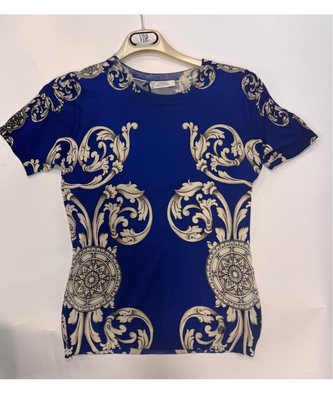VERSACE COLLECTION Синяя шелковая футболка, фото 8