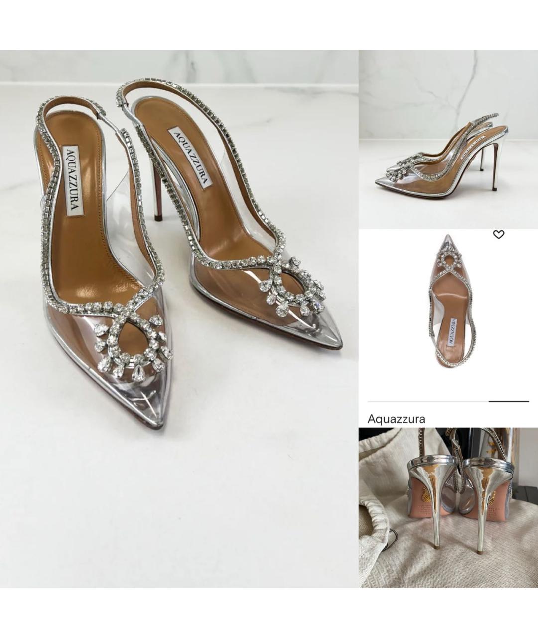 AQUAZZURA Серебряные кожаные туфли, фото 9