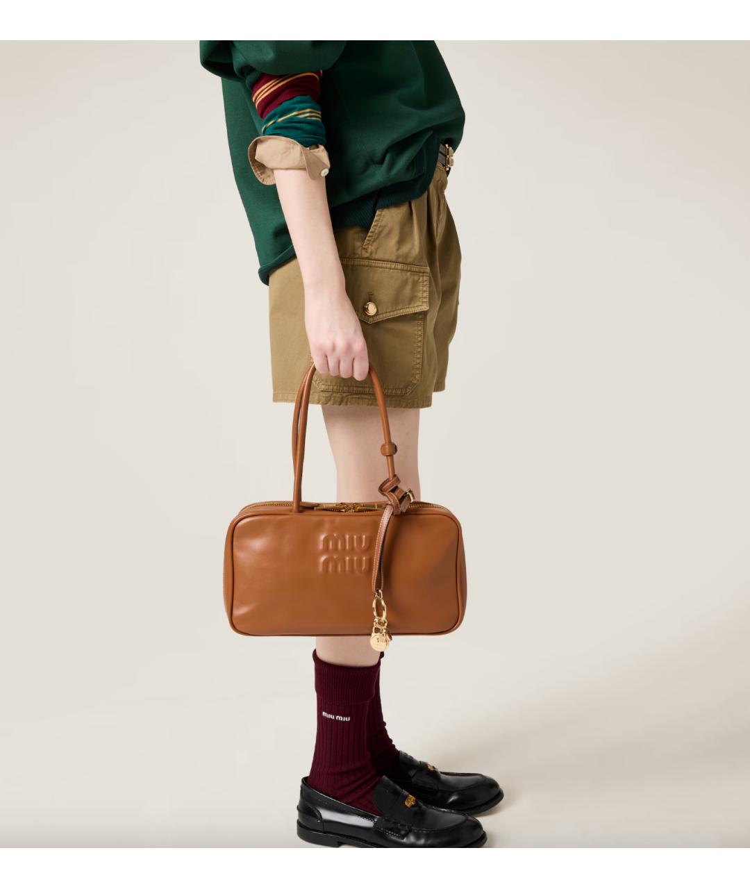 MIU MIU Коричневая кожаная сумка с короткими ручками, фото 4