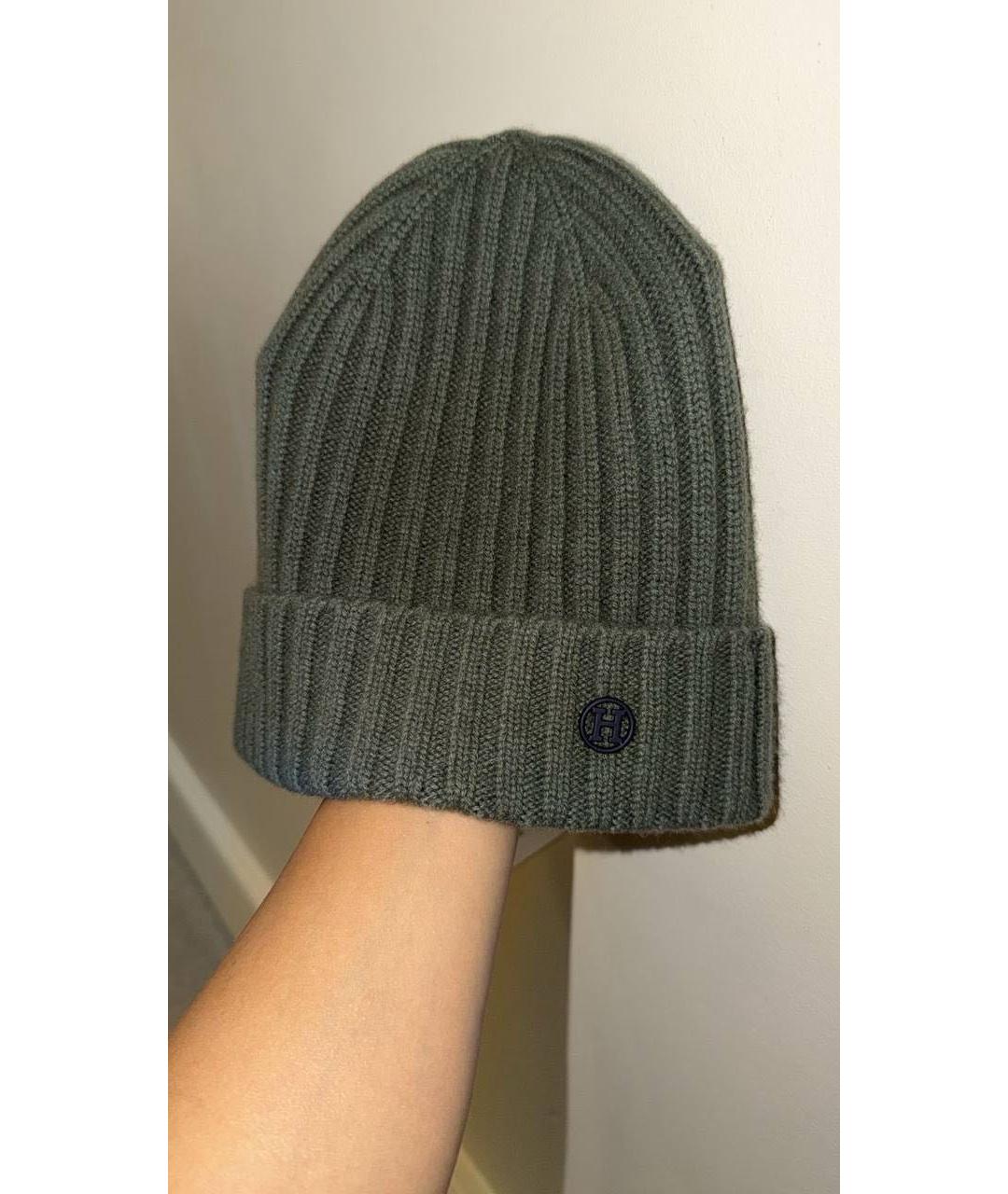 HERMES Хаки кашемировая шапка, фото 2