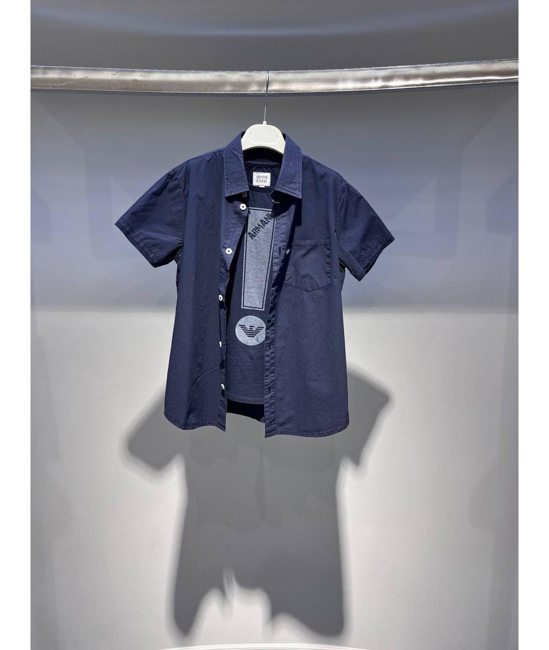 ARMANI JUNIOR Синяя хлопковая детская рубашка, фото 4