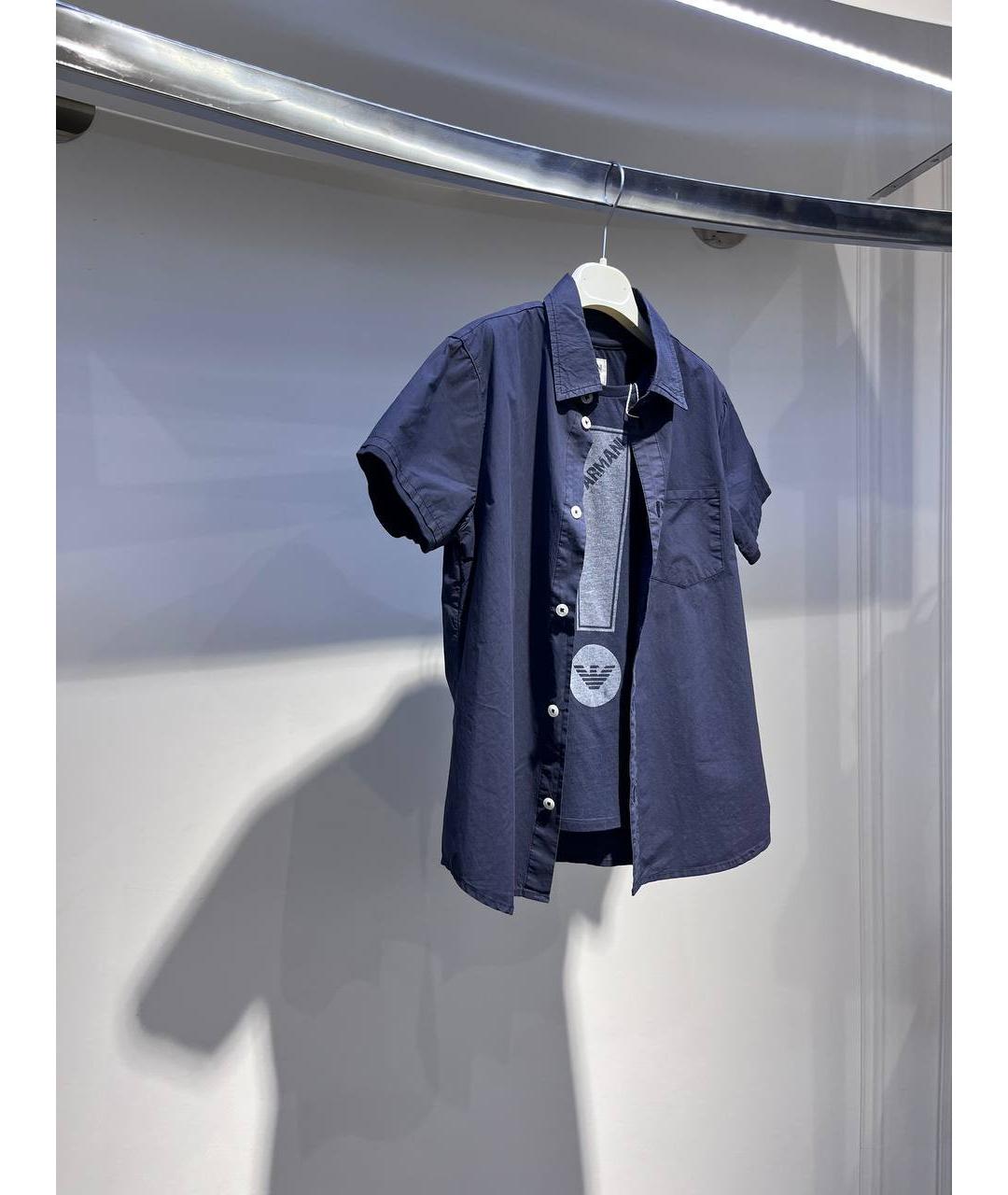 ARMANI JUNIOR Синяя хлопковая детская рубашка, фото 2