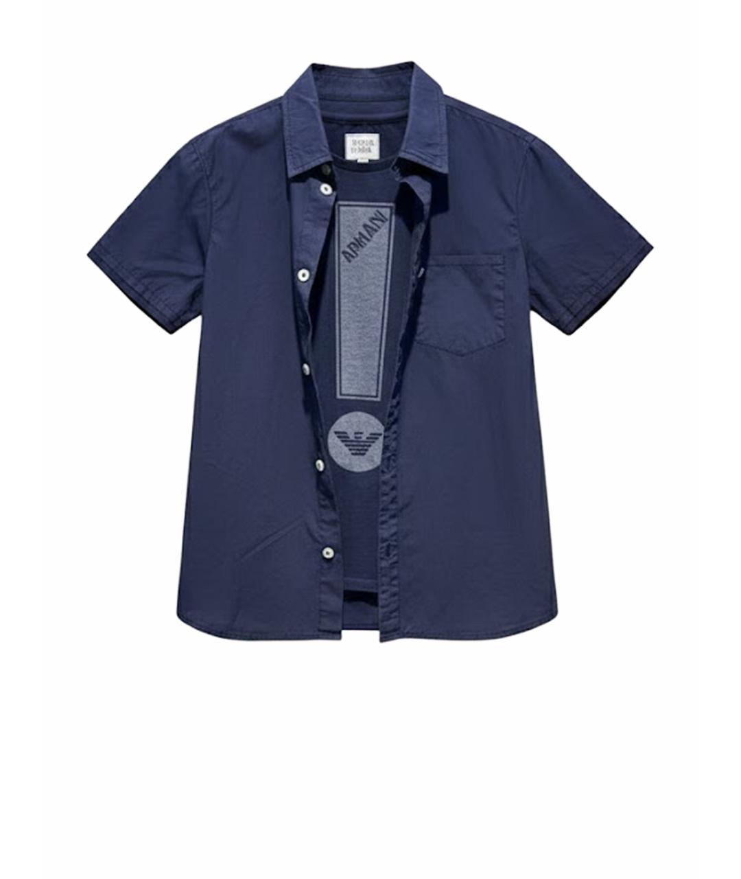 ARMANI JUNIOR Синяя хлопковая детская рубашка, фото 1