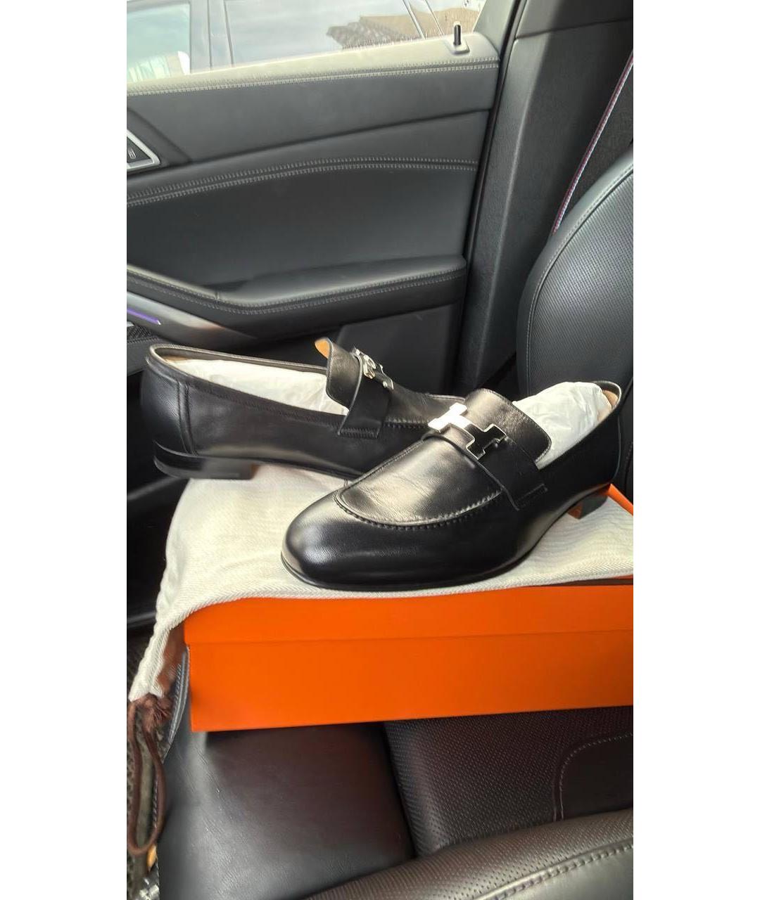 HERMES Черные кожаные туфли, фото 2