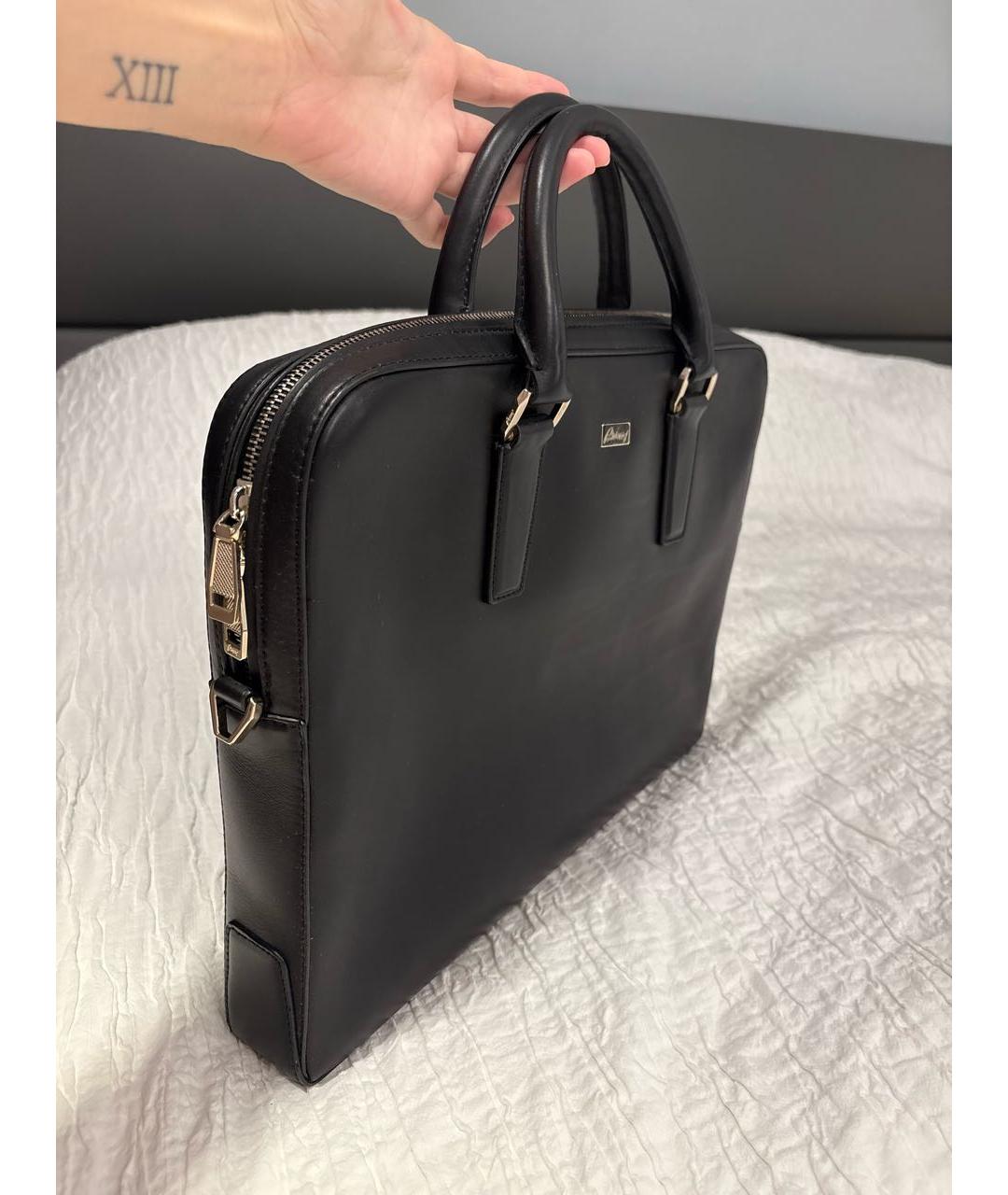 BRIONI Черный кожаный портфель, фото 2