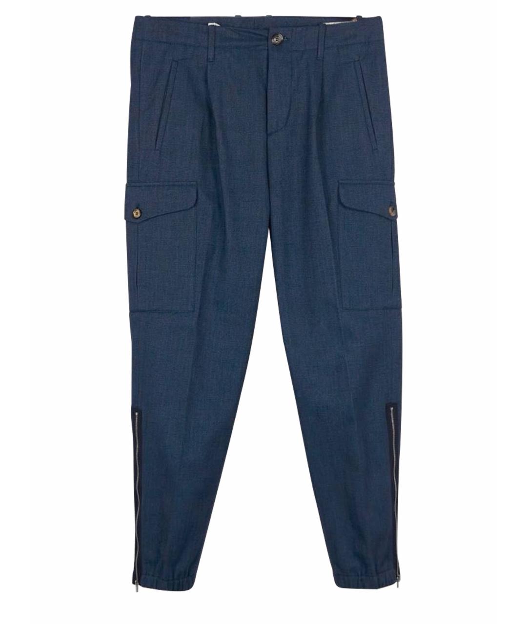 BRUNELLO CUCINELLI Синие хлопковые повседневные брюки, фото 1