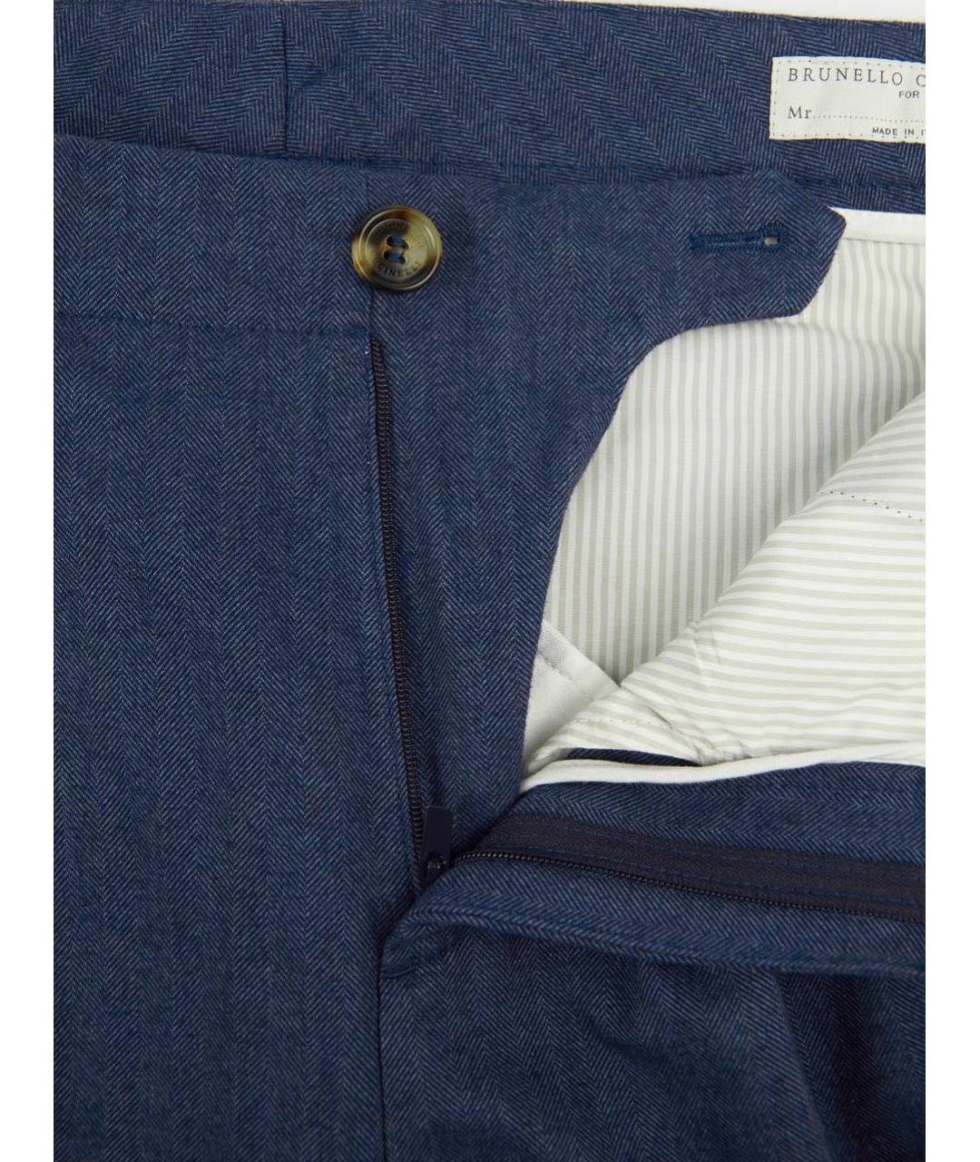 BRUNELLO CUCINELLI Синие хлопковые повседневные брюки, фото 6