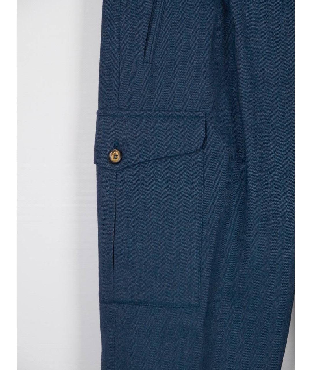 BRUNELLO CUCINELLI Синие хлопковые повседневные брюки, фото 3