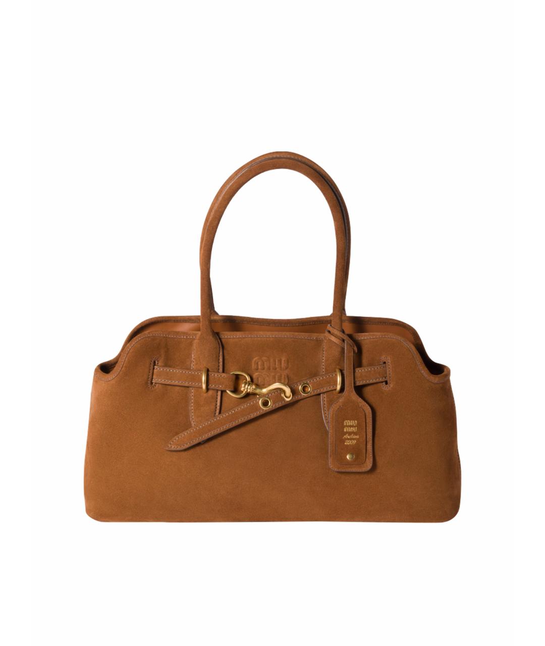 MIU MIU Коричневая замшевая сумка с короткими ручками, фото 1