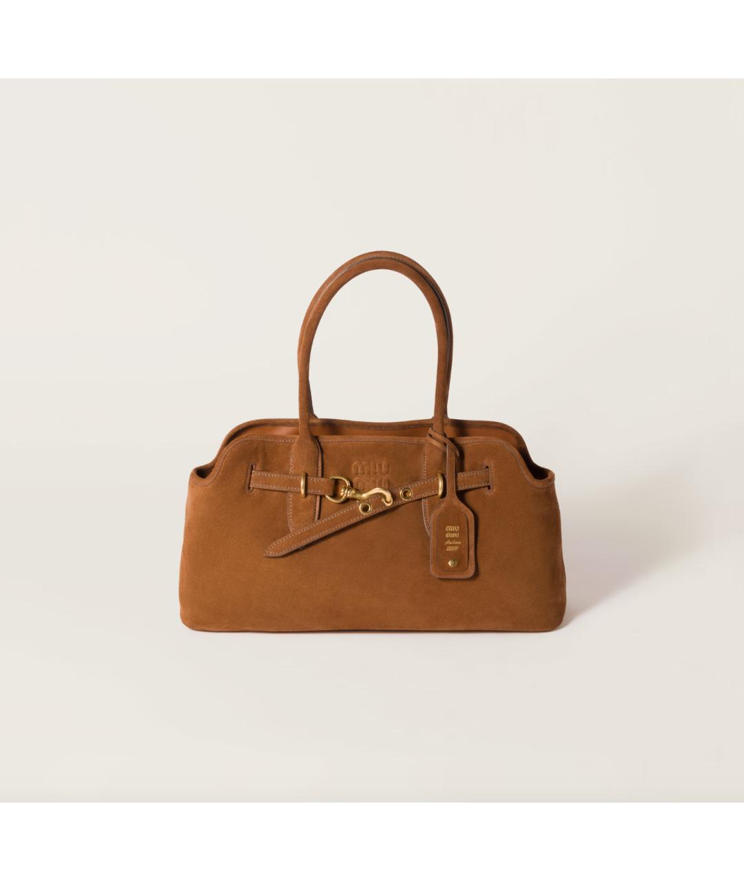 MIU MIU Коричневая замшевая сумка с короткими ручками, фото 5