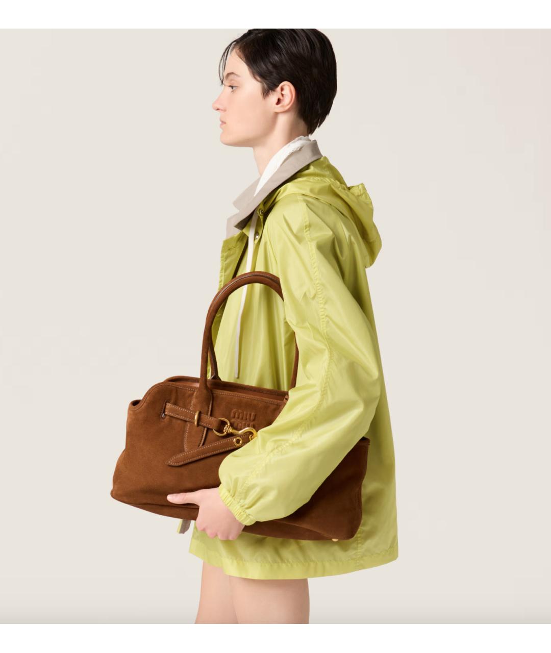 MIU MIU Коричневая замшевая сумка с короткими ручками, фото 2