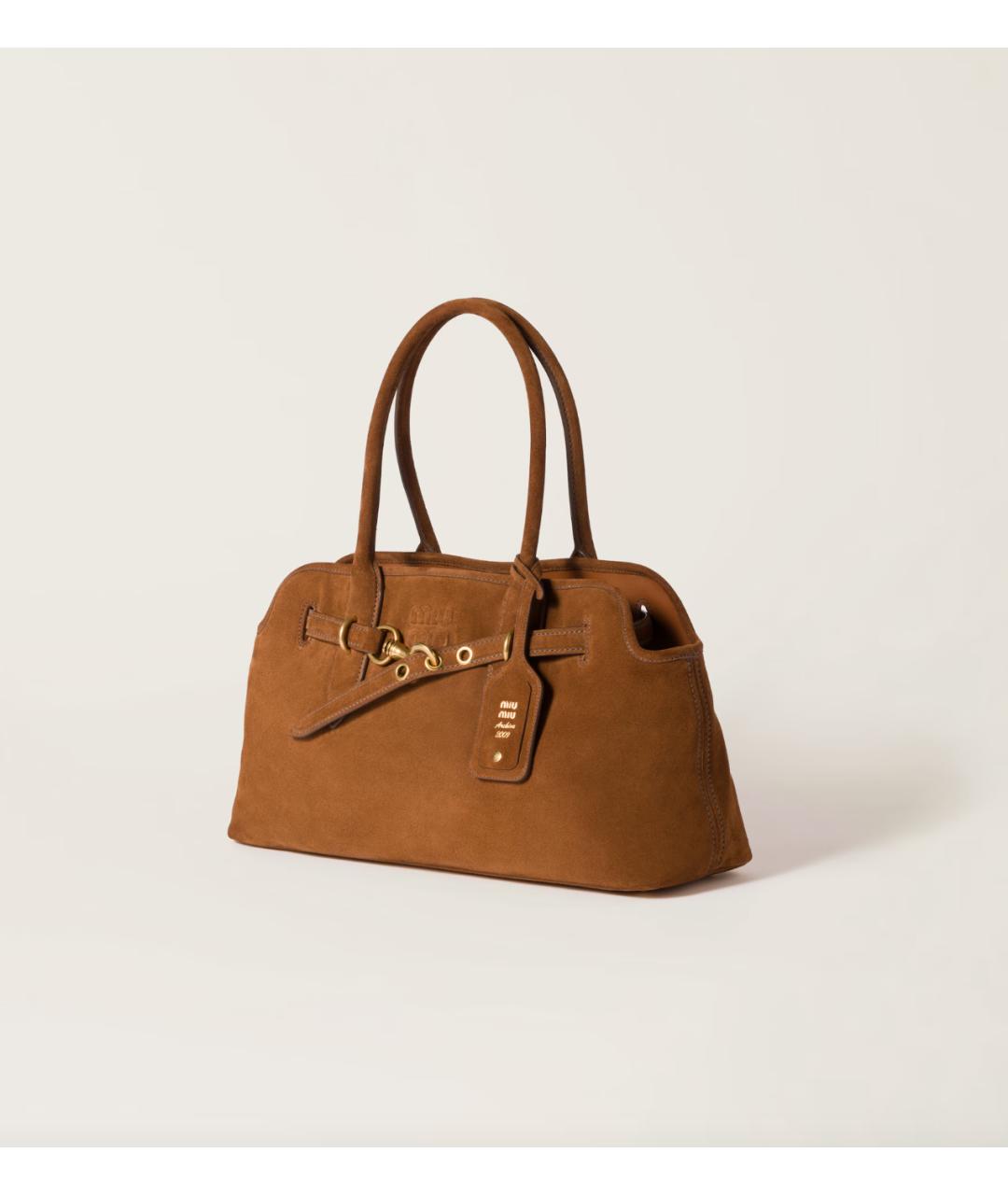 MIU MIU Коричневая замшевая сумка с короткими ручками, фото 3