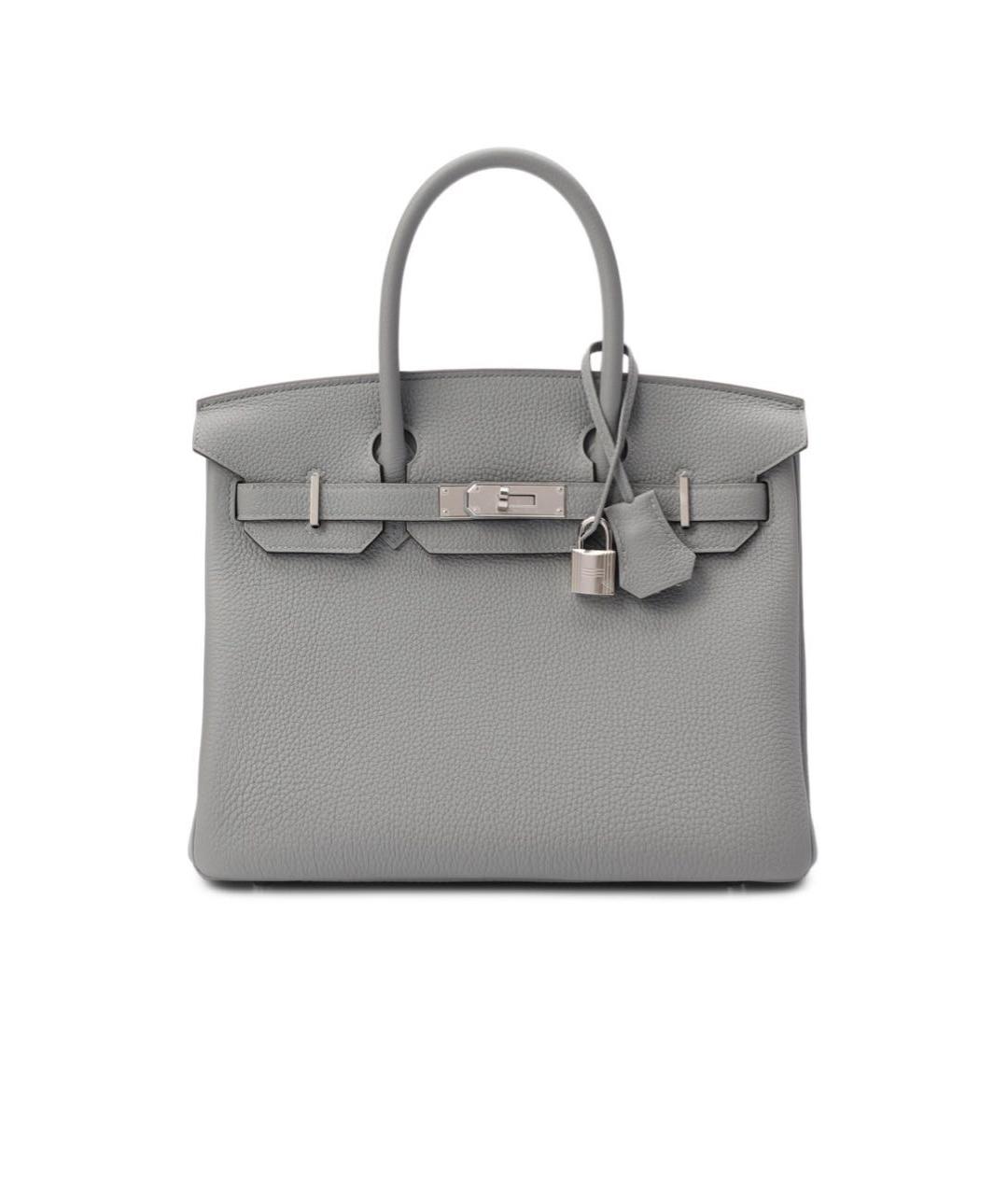 HERMES Серая кожаная сумка с короткими ручками, фото 3
