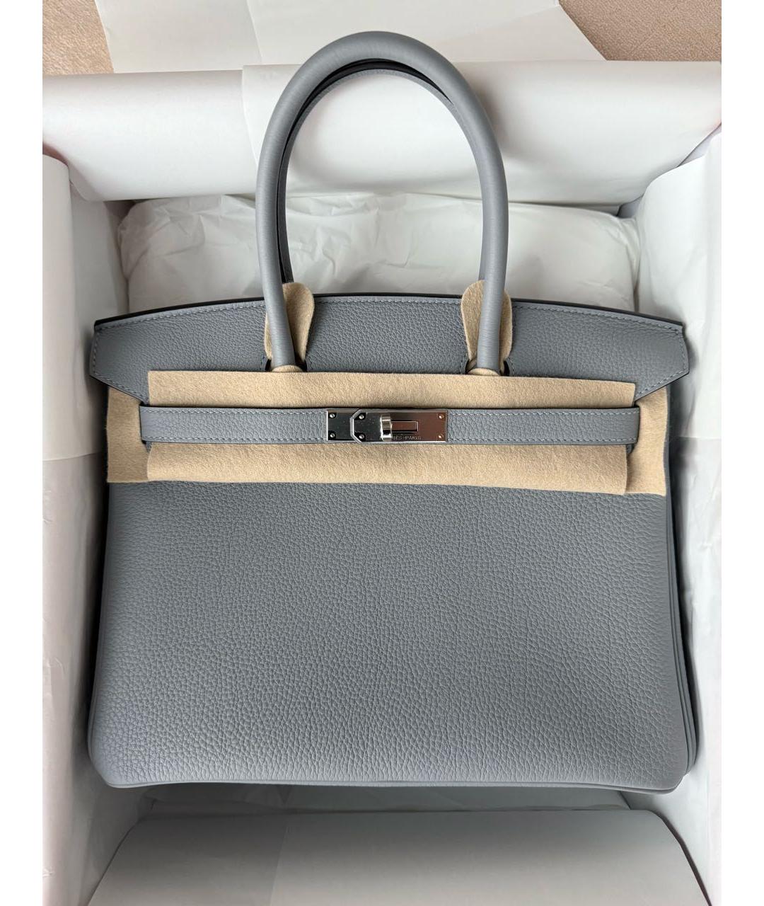 HERMES Серая кожаная сумка с короткими ручками, фото 2
